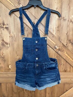 YMI junior Size 5 Denim Short Overalls Dark Wash Cuffed Jean Shortalls (9003)